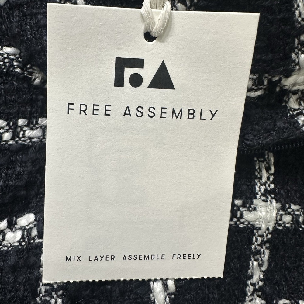 Free Assembly Tweed‎ Shift Dress Women 6 Navy Plaid Short Sleeve Lined NWT - Picture 6 of 11
